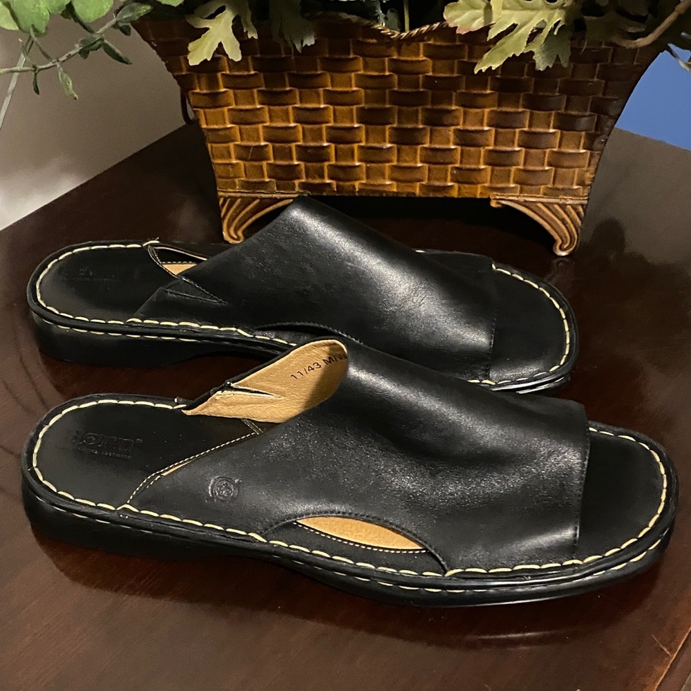 Born Black Leather Slide Sandals